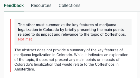 thesify feedback marking an abstract as incomplete for failing to compare marijuana legalization in Colorado with attitudes in Amsterdam during the 1970s.