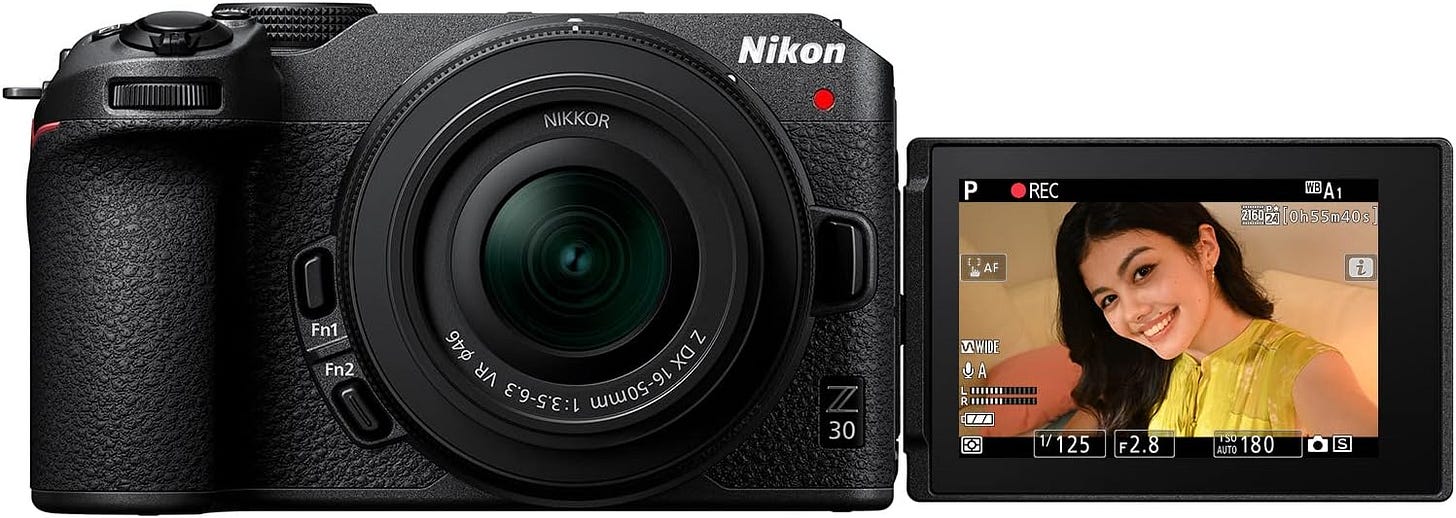 Nikon Z30 compact mirrorless camera with vari-angle screen and 4K video for beginner vloggers