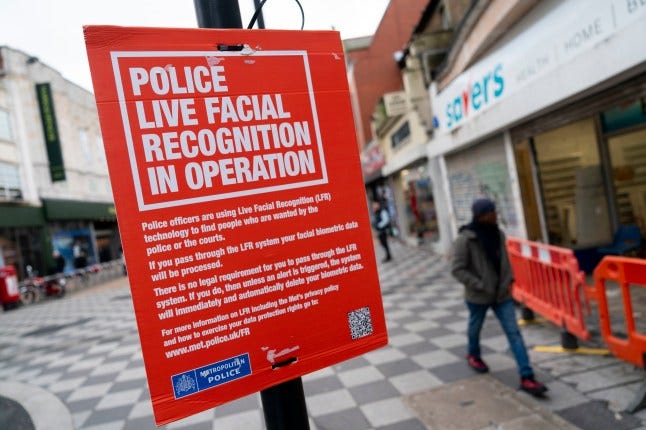 The Metropolitan Police deploying the use of live facial recognition technology in Croydon, south London. The Met use the technology to tackle crime and identify offenders, helping officers to target those wanted for causing serious violence. Picture date: Friday February 9, 2024. PA Photo. See PA story POLICE FacialRecognition. Photo credit should read: Jordan Pettitt/PA Wire The Metropolitan Police deploying the use of live facial recognition technology in Croydon, south London. The Met use the technology to tackle crime and identify offenders, helping officers to target those wanted for causing serious violence. Picture date: Friday February 9, 2024. PA Photo. See PA story POLICE FacialRecognition. Photo credit should read: Jordan Pettitt/PA Wire