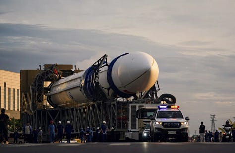 The Long March 10B Y1 vehicle being transported to Commercial Launch Pad 2 in April 2026.