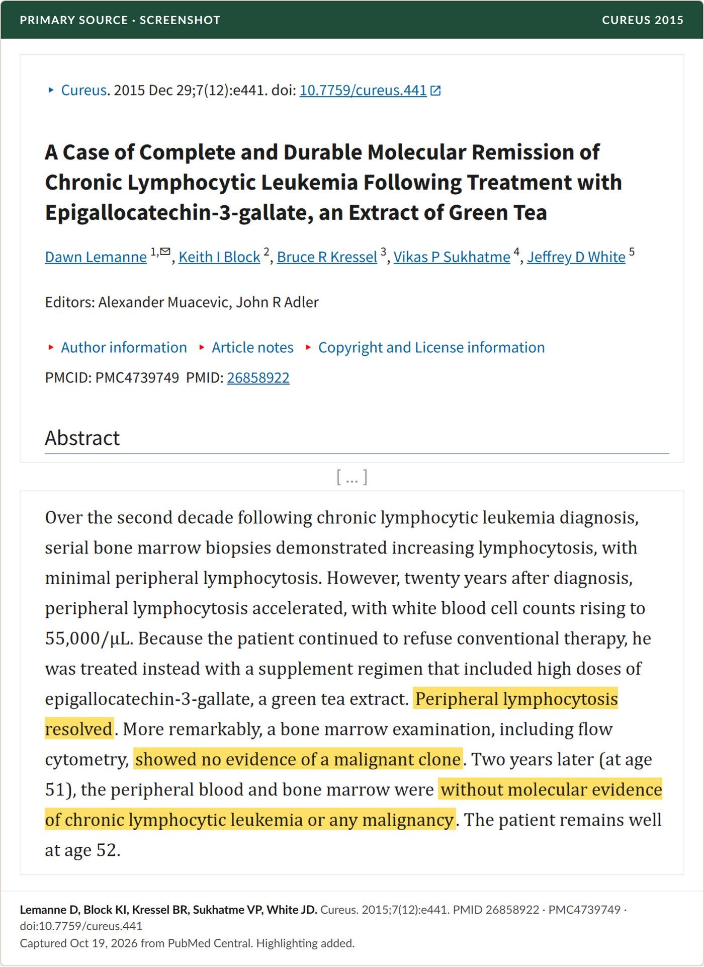 The 2015 Cureus case report. Highlighting added. The 2015 Cureus case report. Highlighting added.