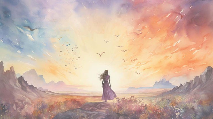 Woman looking at bright future and dreaming big