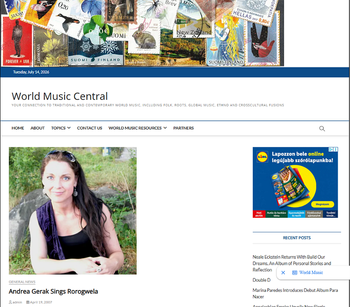 World Music Central article: Andrea Gerak Sings Rorogwela 2007. April 19 (Screenshots)