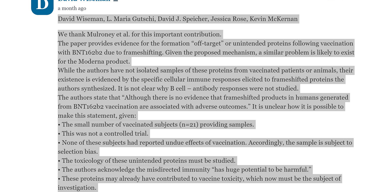 Comments on the Nature Vaccine 'Frame Shifting' Paper