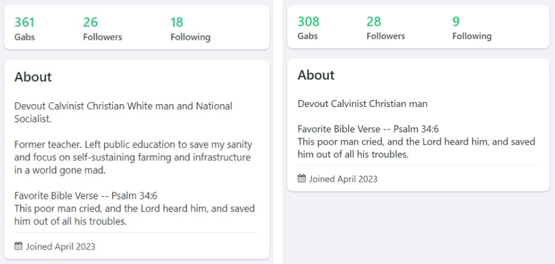 Before and after images of Gab profile