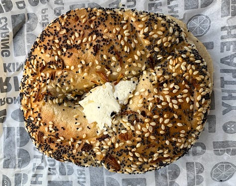 Views of the everything bagel from B Bagel