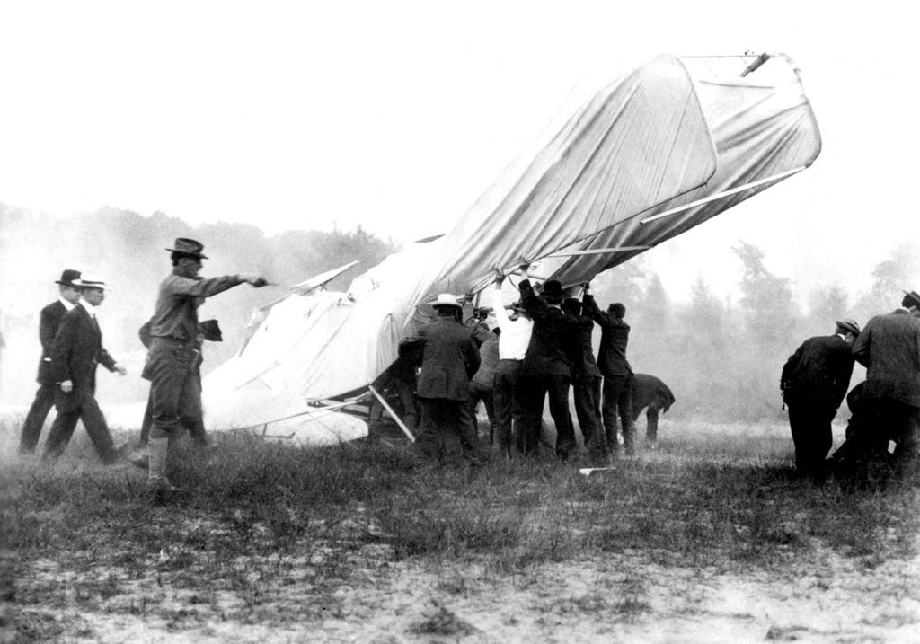 The wreck of the crash that killed Lt. Selfridge. The wreck of the crash that killed Lt. Selfridge.