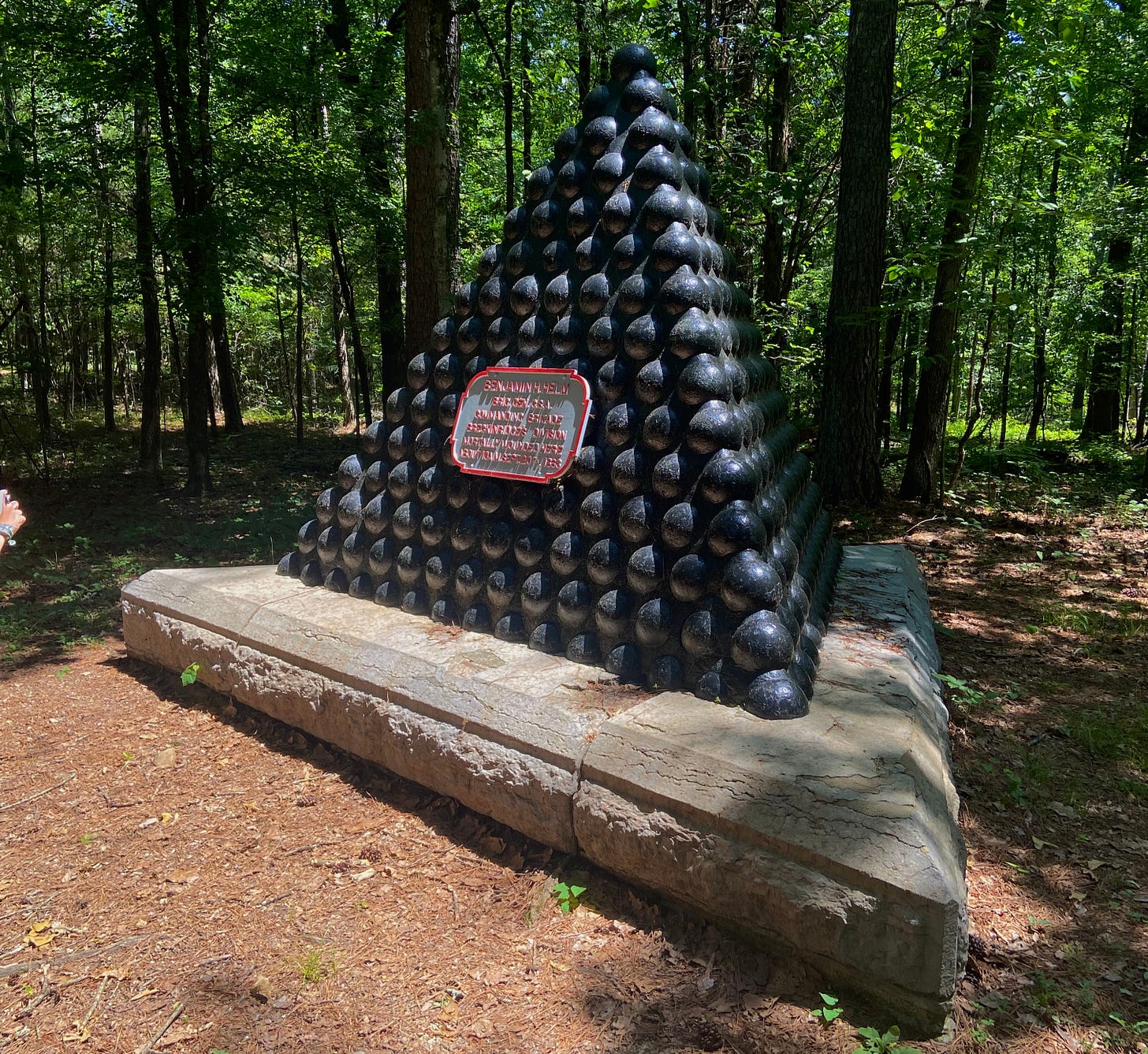 Memorial at location of Brig. General Benjamin H. Helm’s mortal wounding. Author photograph; June 20, 2022 Memorial at location of Brig. General Benjamin H. Helm’s mortal wounding. Author photograph; June 20, 2022