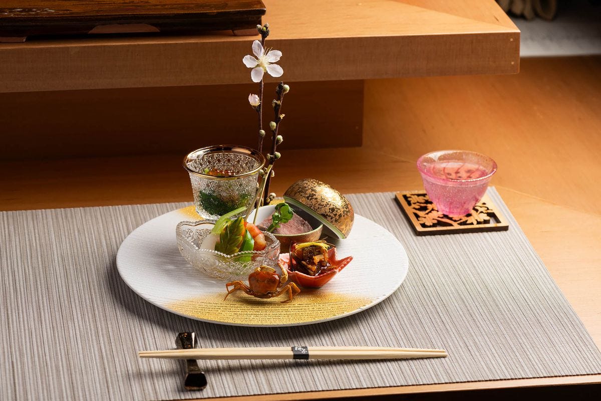 Beautifully-plated Japanese kaiseki dish at a LA restaurant.