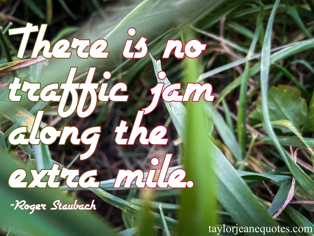 taylor jeane quotes, taylor jeane, taylor wilson, inspirational free daily quote emails, motivational quote of the day subscription free, roger staubach, roger staubach quotes, inspirational quotes, motivational quotes, extra mile quotes, traffic jam quotes, grass, funny quotes, simple quotes, determination quotes, goal quotes, effort quotes, keep going quotes, never give up quotes