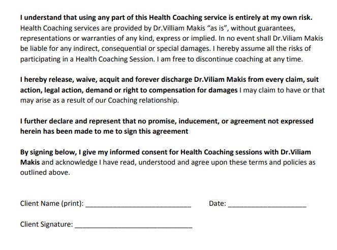 HEALTH COACHING "INFORMED CONSENT" AND WAIVER