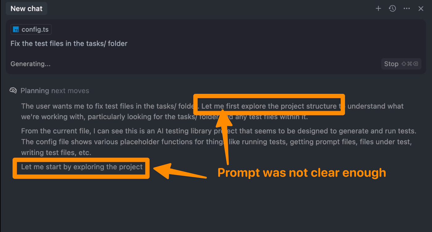 AI thinking and showing signs that my prompt wasn't clear