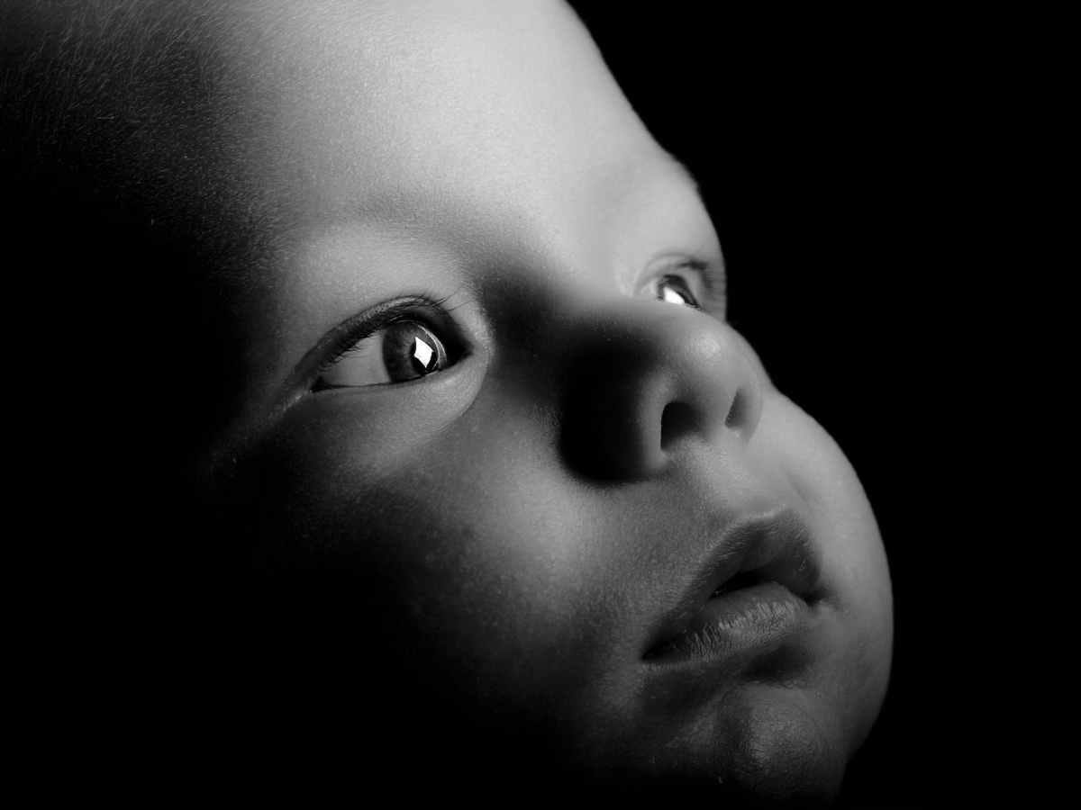 grayscale photography of baby face