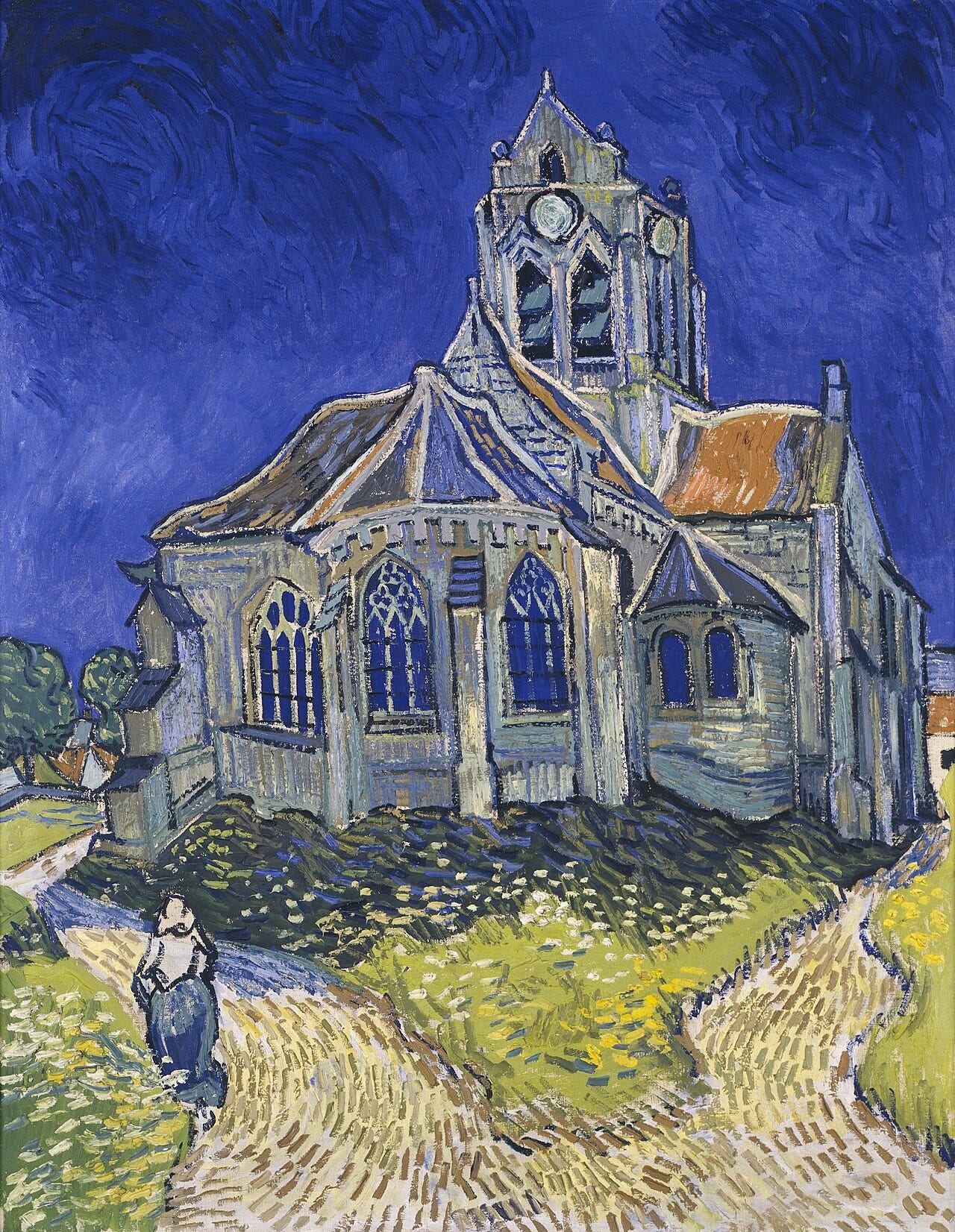 Van Gogh's Church at Auvers, a village church under a deep blue sky painted near the end of his life Van Gogh's Church at Auvers, a village church under a deep blue sky painted near the end of his life