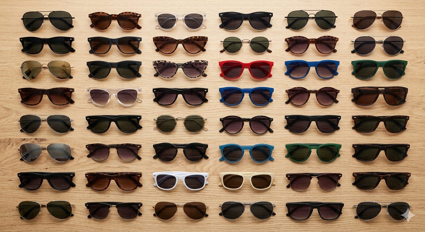 30 sunglasses knolling