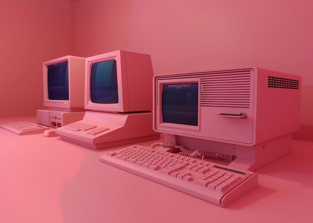 Retro computer on desk arrangement | Free Photo