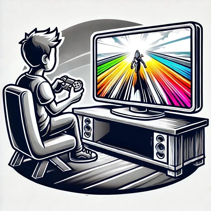 AI Generated — Dall-e — a boy enjoy videogames