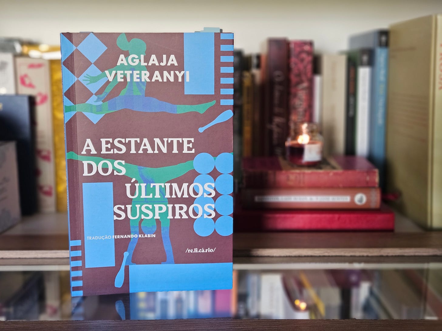 Estante de livros, com o livro "A estante dos últimos suspiros", de Aglaja Veteranyi, em destaque. Estante de livros, com o livro "A estante dos últimos suspiros", de Aglaja Veteranyi, em destaque.