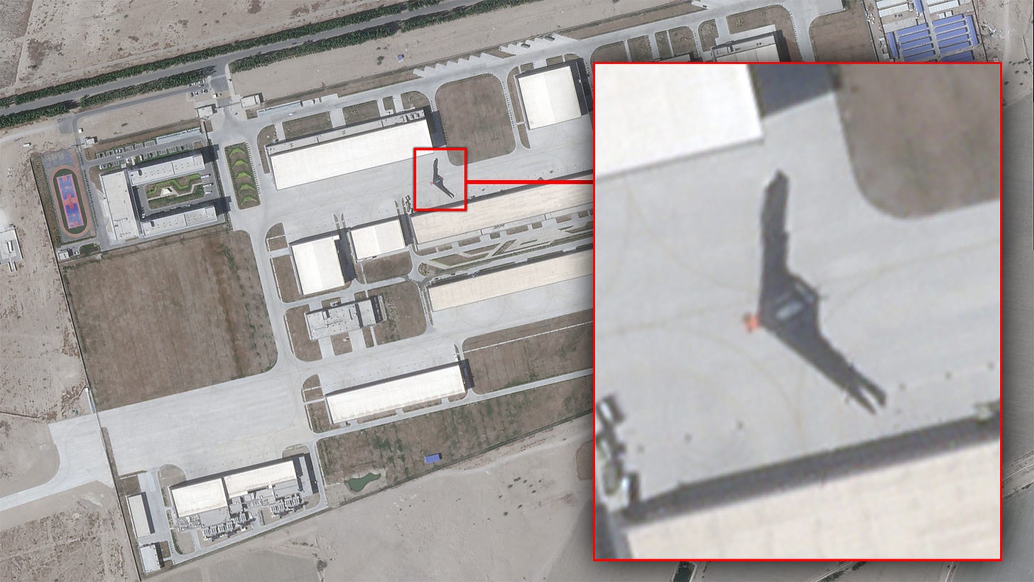 Mysterious chinese flying wing aircraft that could be the H-20 bomber appears in satellite image.