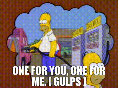Image of One for you, one for me. [ Gulps ]