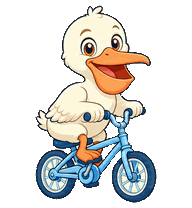 A cute pelican on a bicycle waving its wing