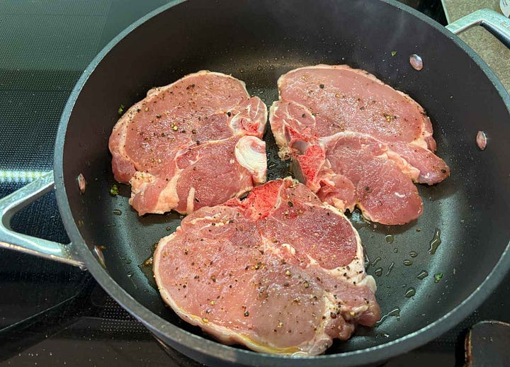 A few steps in the pork chop process