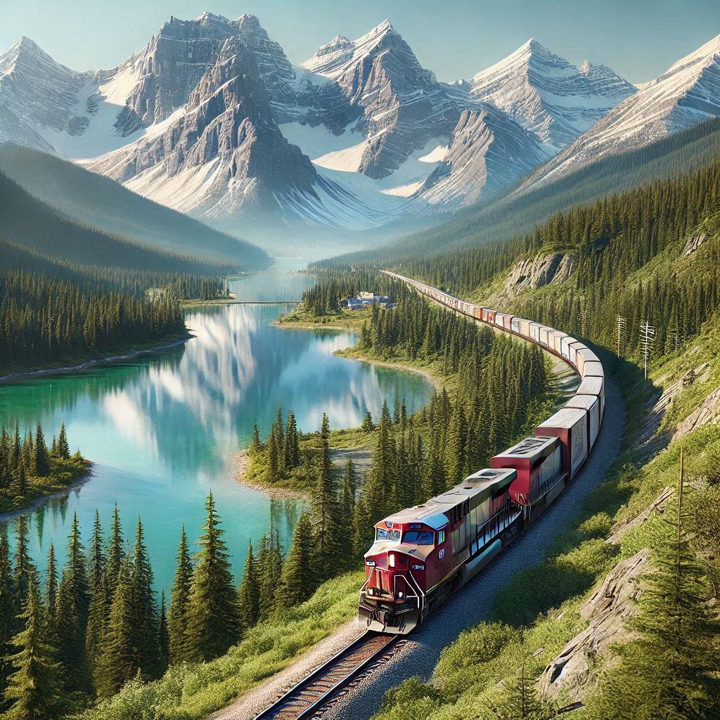scenic canadian railway photorealistic