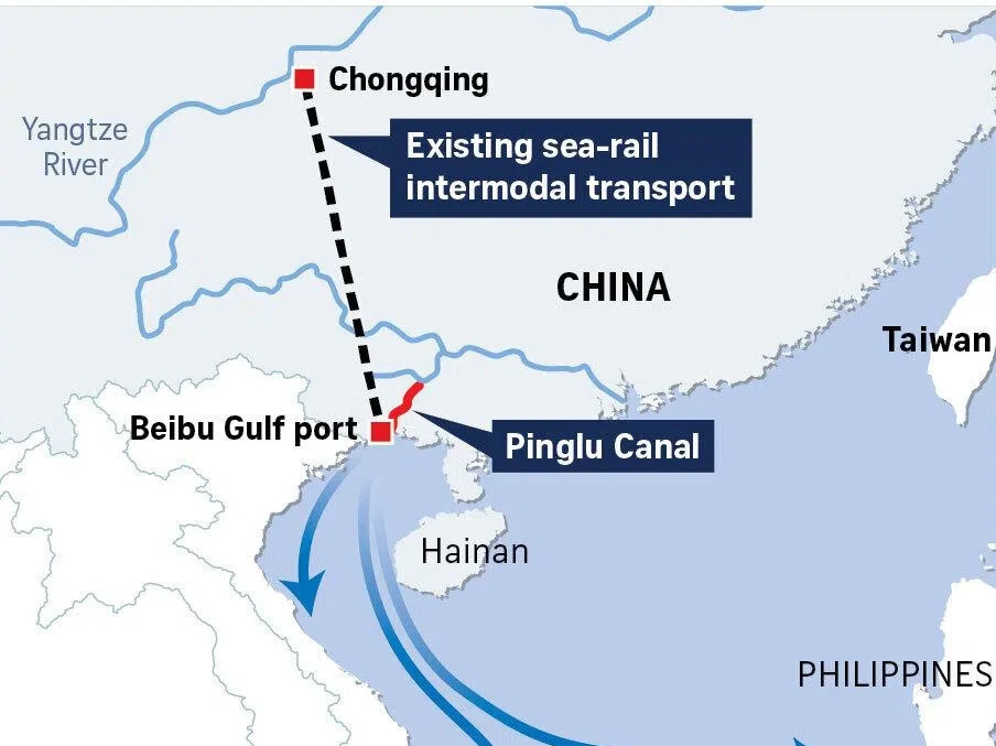Map of Pinglu Canal in China Map of Pinglu Canal in China