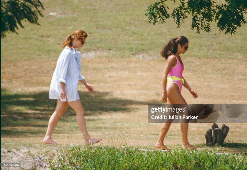 Sarah Ferguson, on Holiday in Antigua, with Florence Belmondo