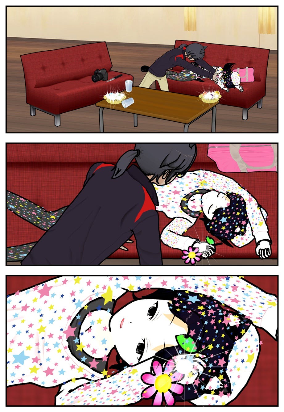 Fearing the worst, Ruff turns Rae on her back, revealing a diamond and flower in her hand as she stirs.