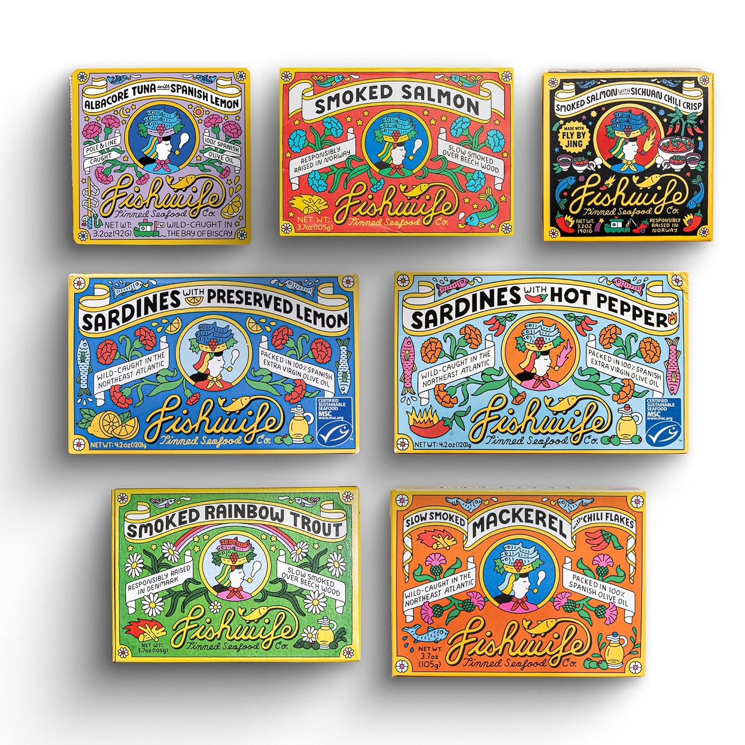 Fishwife Starter 7-Pack (Variety of Tinned Seafood including Smoked Salmon, Rainbow Trout, Sardines, Tuna & More!