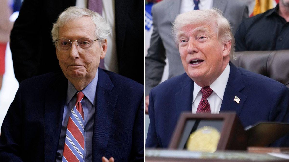 A photo of Mitch McConnell alongside a photo of Donald Trump A photo of Mitch McConnell alongside a photo of Donald Trump
