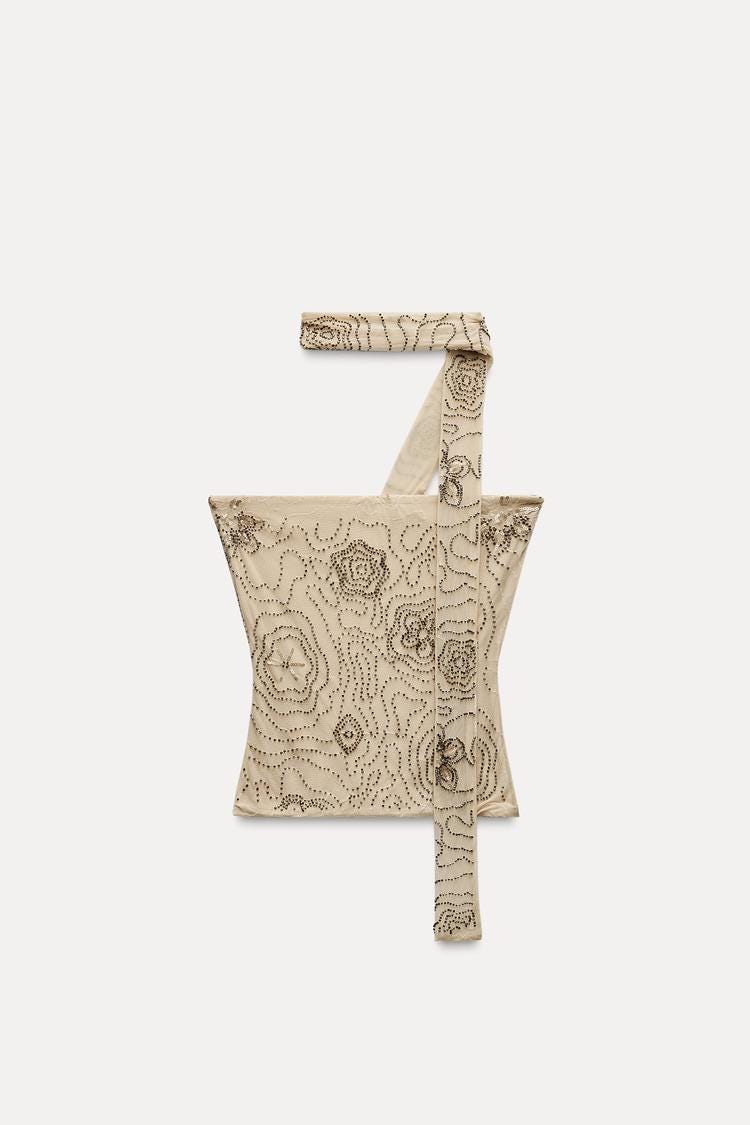 Zara BEADED TULLE FOULARD TOP - Beige-pink - Image 6
