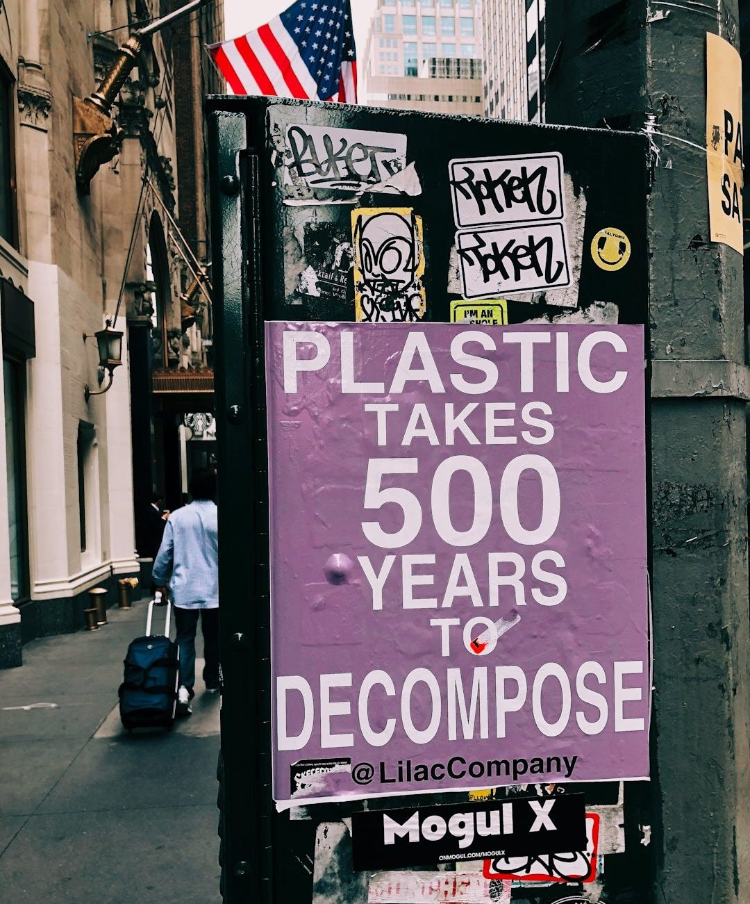 plastic takes 500 years to decompose poster on black surface