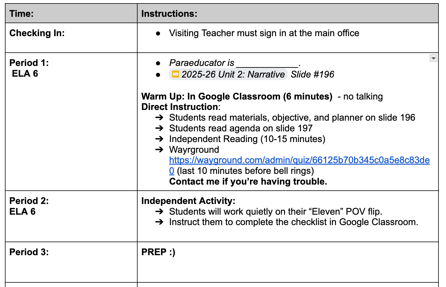 General. Sub Example Stop Writing Your Sub Plans from Scratch