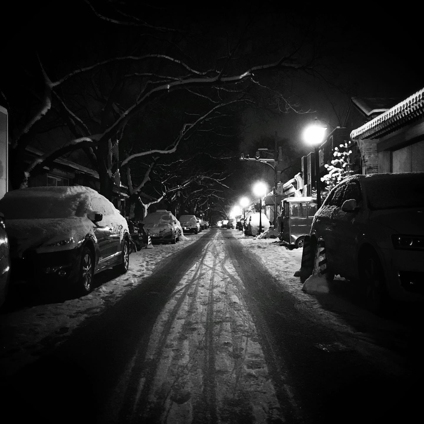 Snow-covered Guozijian Street, home to China’s ancient Imperial College, in Beijing.