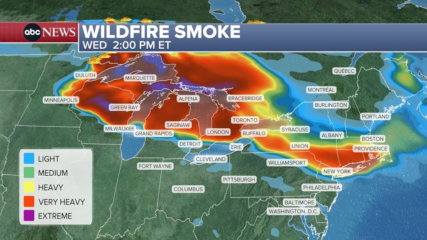 Canadian wildfire smoke descends on parts of US, including New York City - ABC News Canadian wildfire smoke descends on parts of US, including New York City - ABC News
