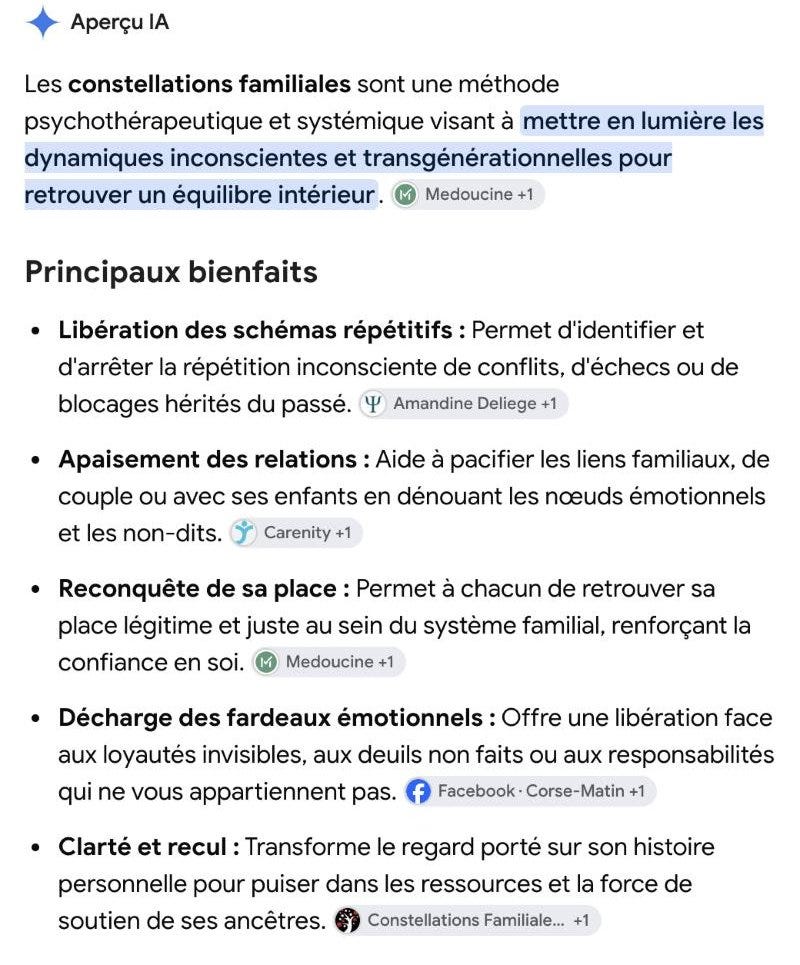 Aperçu IA de Google : cinq « principaux bienfaits » des constellations familiales, sans aucune réserve Aperçu IA de Google : cinq « principaux bienfaits » des constellations familiales, sans aucune réserve