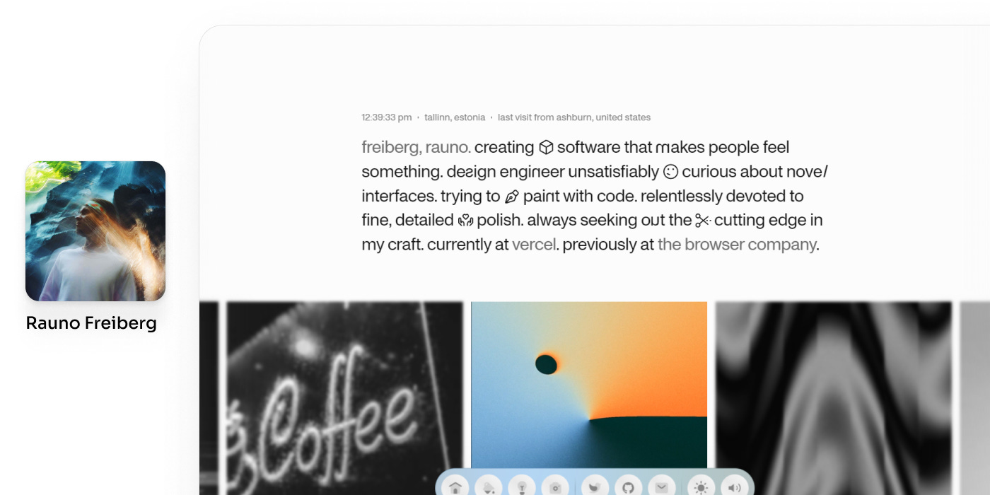 Rauno freiberg's profile and a screenshot of his website