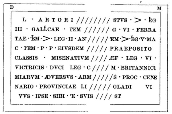A drawing of the first inscription (with some minor errors), as it could be read in 1887
