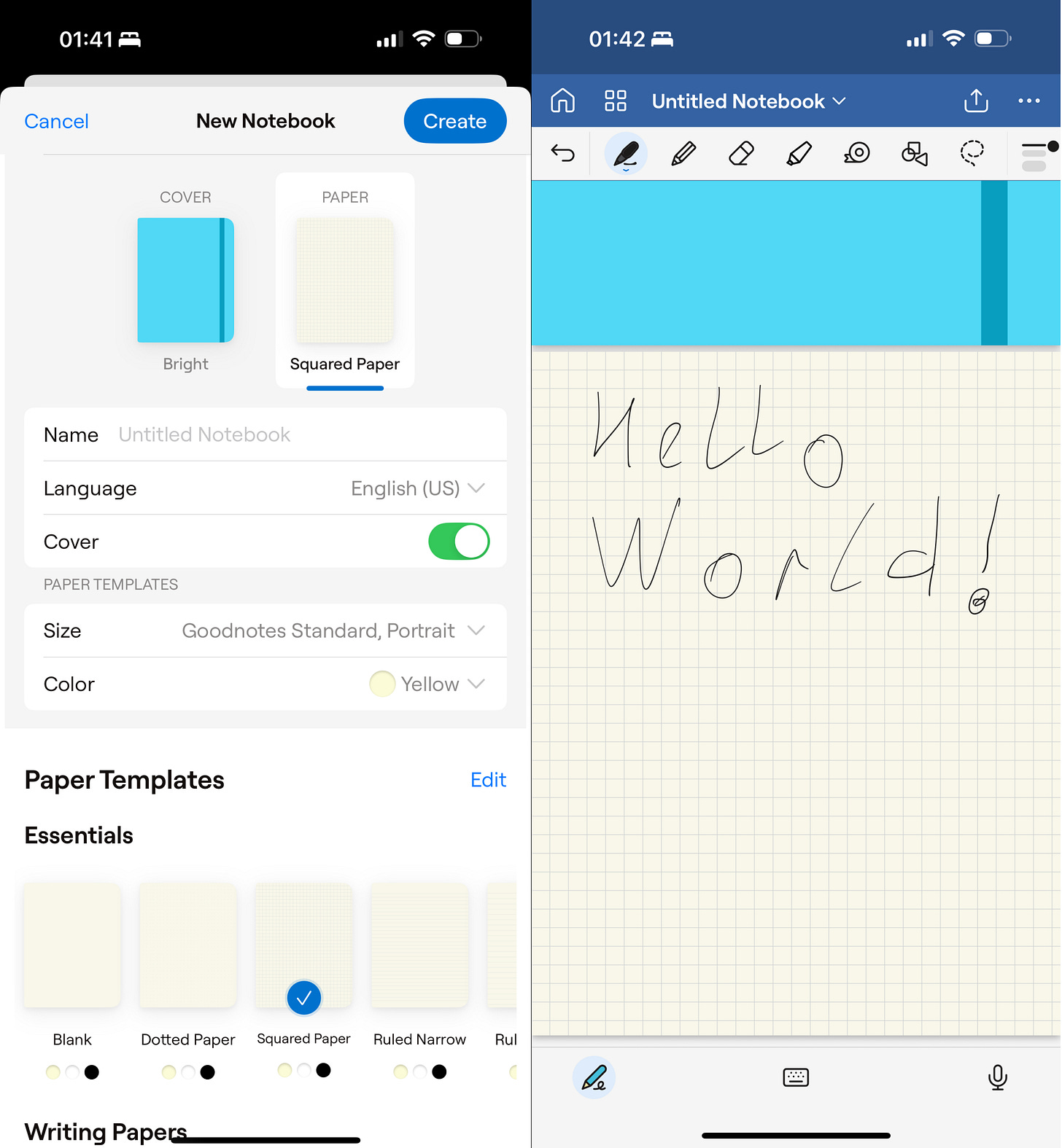 GoodNotes New Notebook and Note Screens.