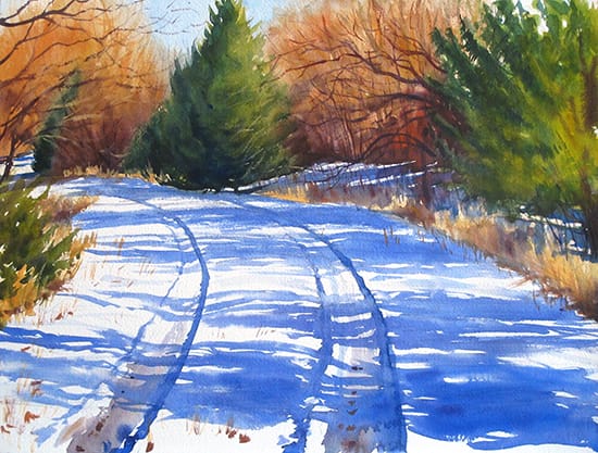 Cedar Snow Shadows, 12 x 16". Watercolor, © John Hulsey Cedar Snow Shadows, 12 x 16". Watercolor, © John Hulsey