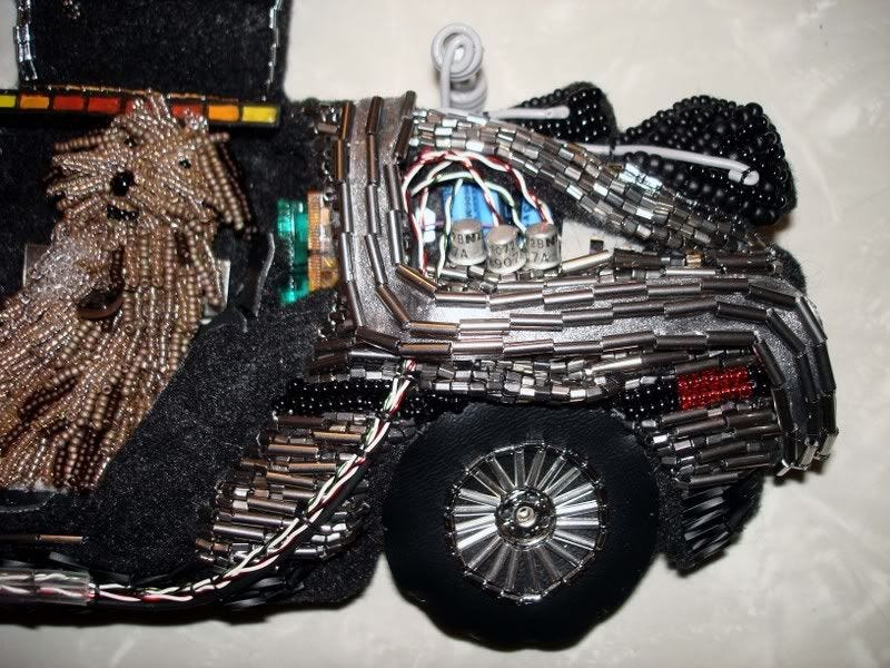 beaded Back to the Future DeLorean Time machine bead embroidery pop art Einstein sheepdog seed beads beading beaded Back to the Future DeLorean Time machine bead embroidery pop art Einstein sheepdog seed beads beading
