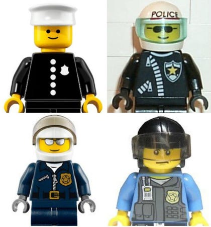Compilation of lego police minifigures becoming more militarized over the decades Compilation of lego police minifigures becoming more militarized over the decades