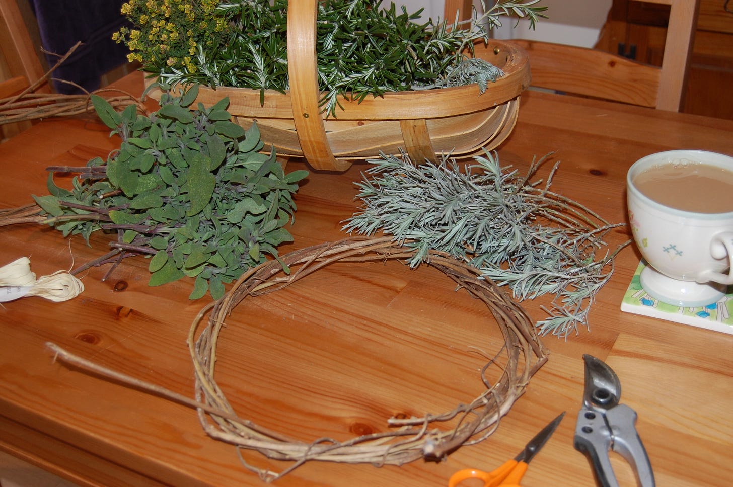 honeysuckle prunings made into wreath base