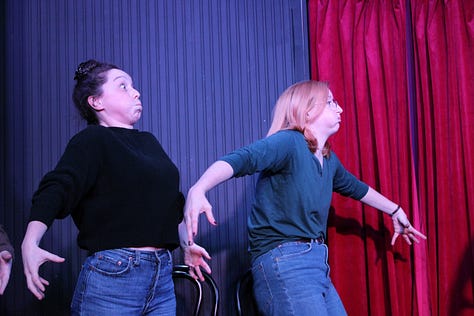 photos of the improv group Small Business doing a sound-and-movement opening