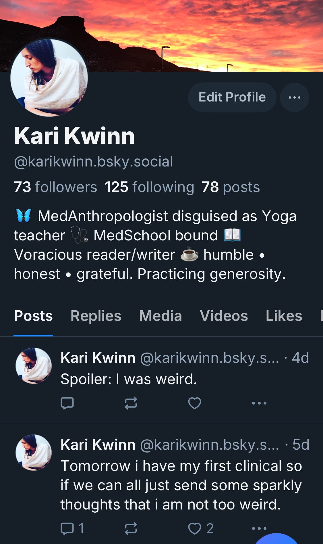 screenshot of the author's Bluesky account with two posts