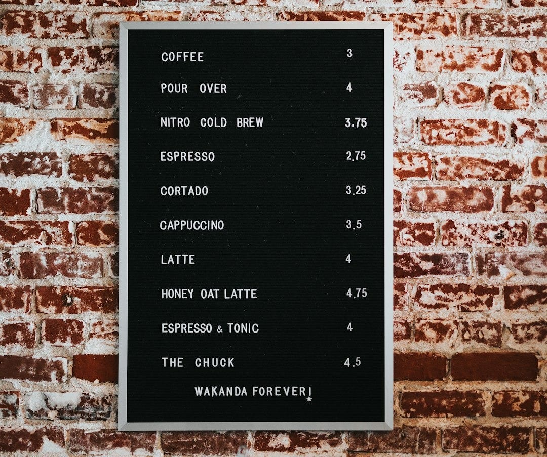 black and white menu board black and white menu board