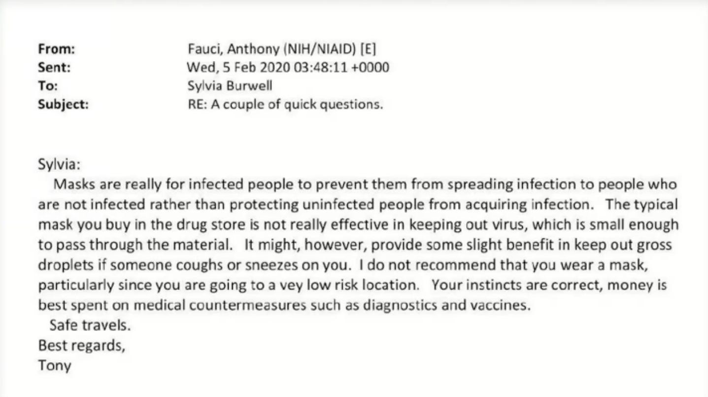 FOIA email Fauci and Masks