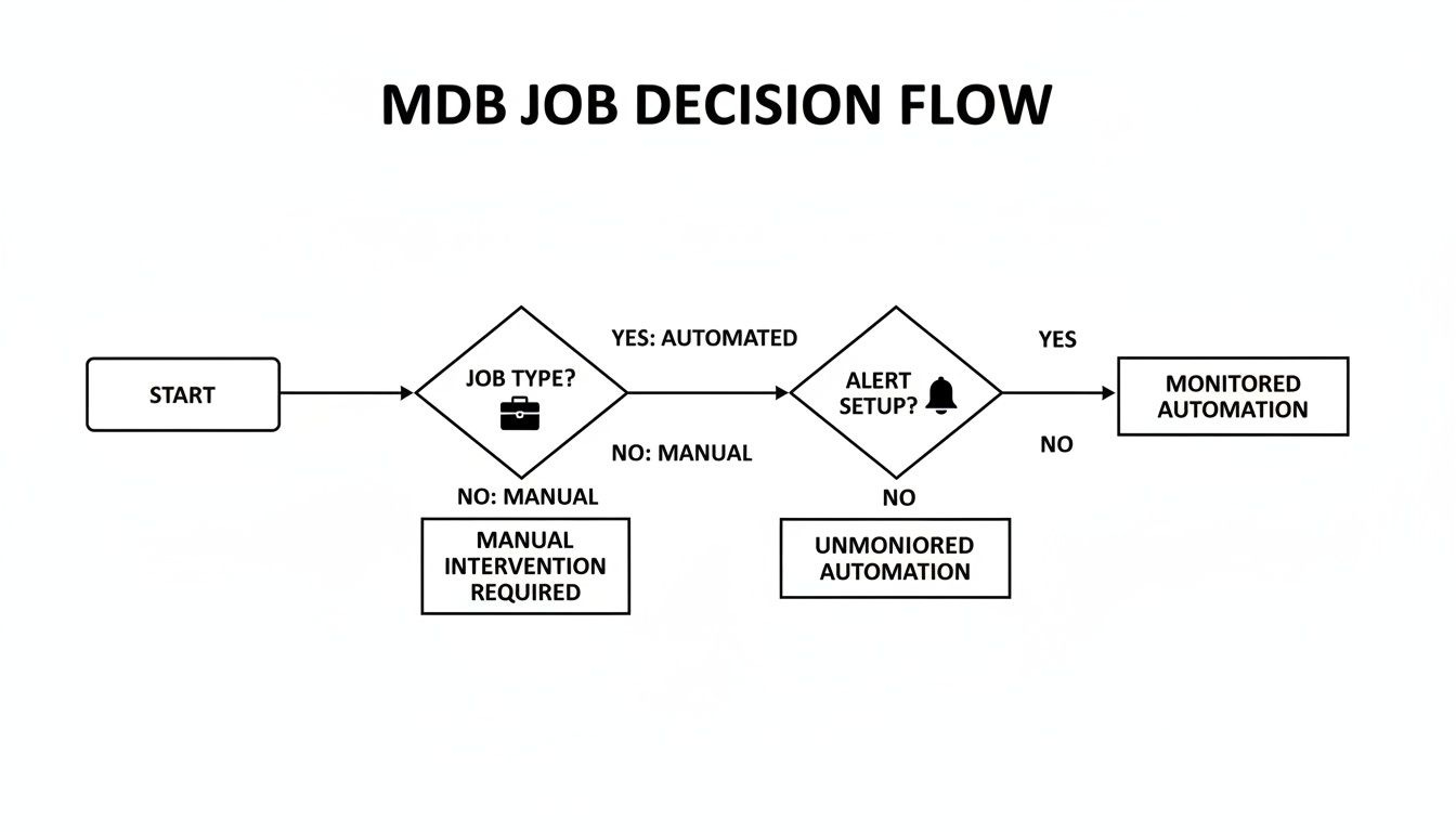Flowchart illustrating the MDB job decision process for manual intervention or automated tasks.